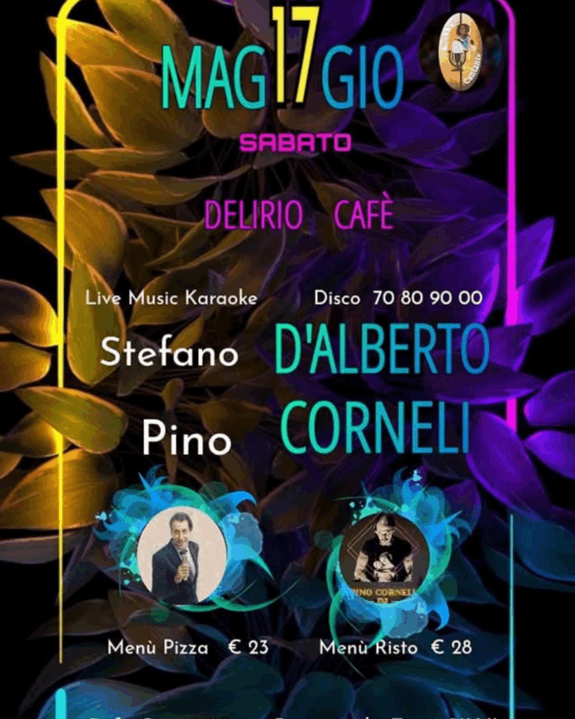 evento delirio cafe silvi marina cafe cantante serate pescara sabato