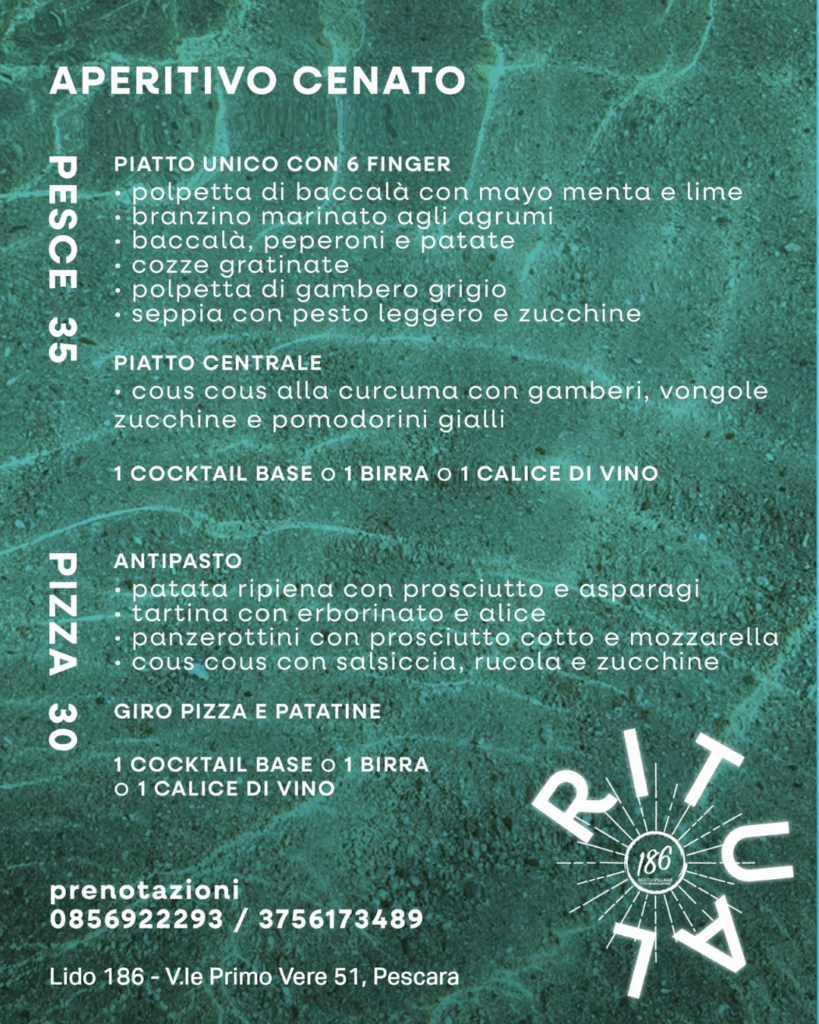 evento ritual 186 lido186 foto2 menu aperitivo cenato eventi pescara weekend