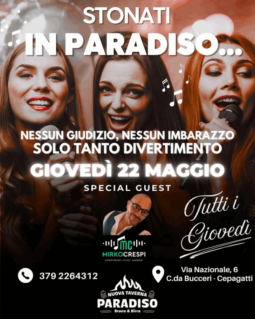 evento taverna paradiso stonati in paradiso serate karaoke vicino pescara