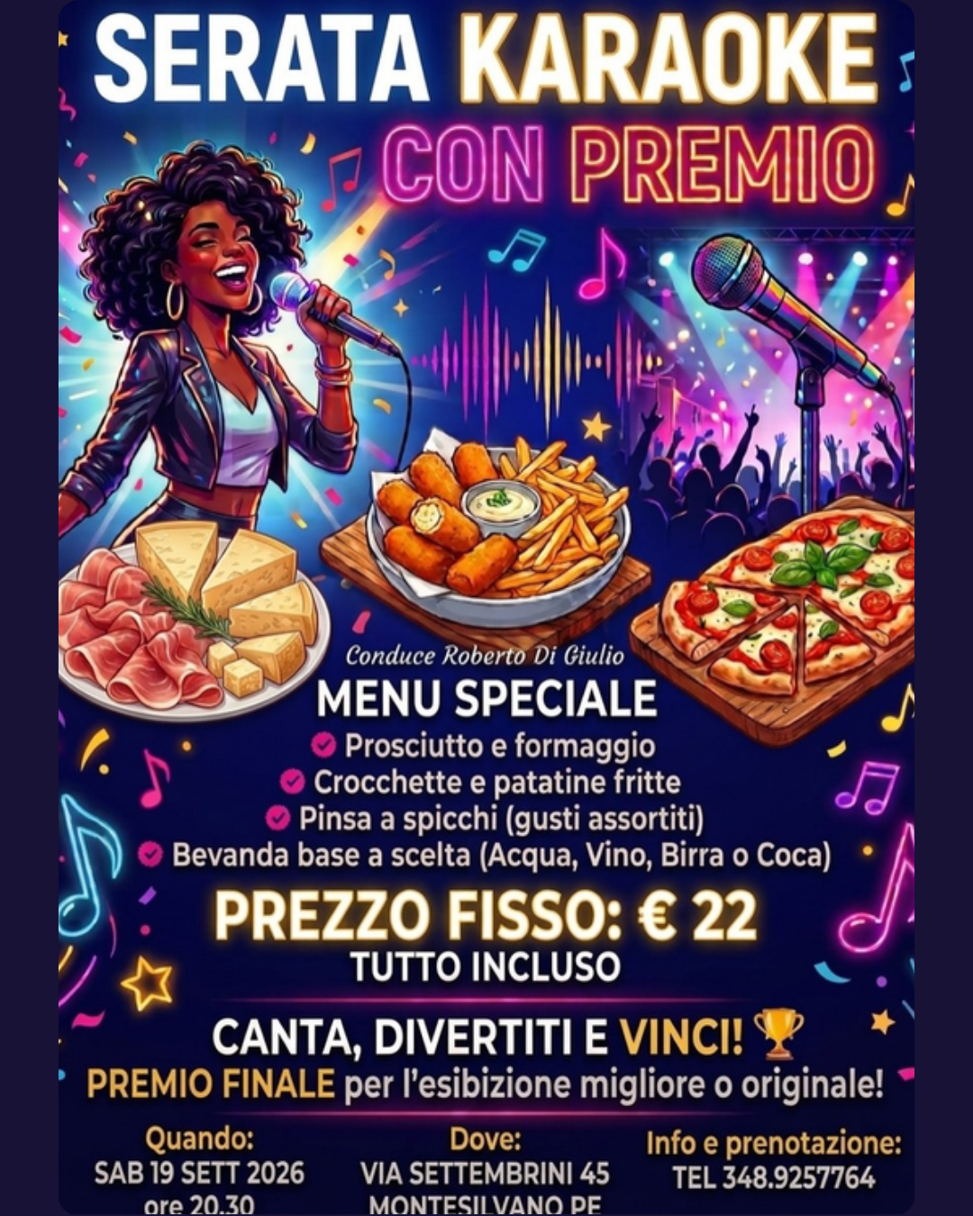evento montesilvano ristoteatro ventonotturno serata karaoke montesilvano serate karaoke domani