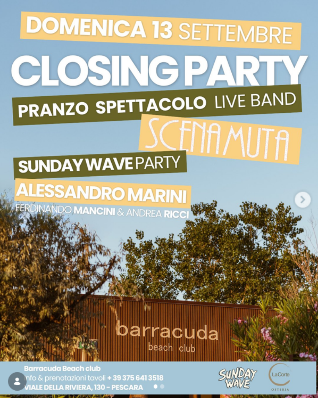 evento pescara barracuda club closing party con pranzo e musica live pescara eventi domenica