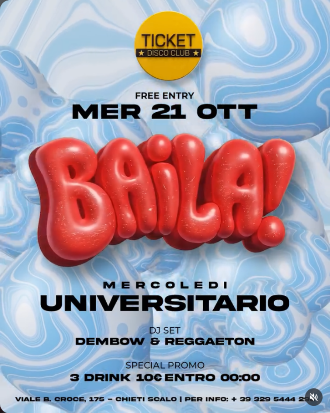 evento chieti ticket discoclub baila mercoledì universitario chieti serate universitarie domani