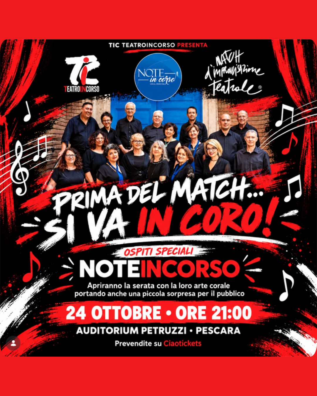 evento pescara auditorium petruzzi spettacol oteatrale tic con note incorso serate teatrali pescara sabato