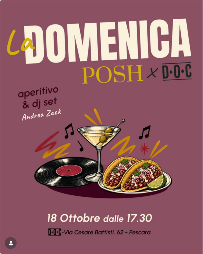 evento pescara doc e posh pescara per domenica posh aperitivo e dj set pescara eventi domenica