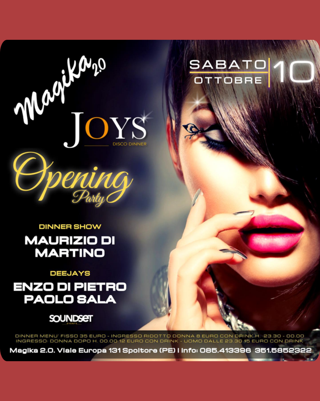 evento spoltore joys disco dinner opening party magika 2.0 spoltore serate sabato